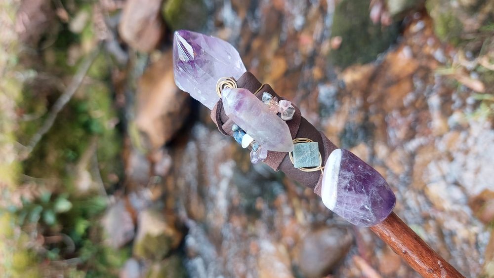 Amethyst double wand by river