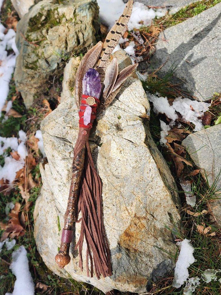 Amethyst wand in snow