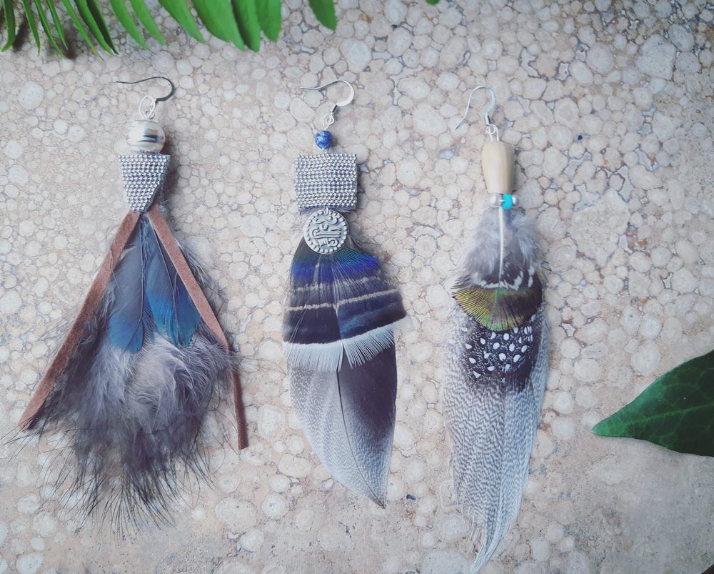 Feather earrings trio