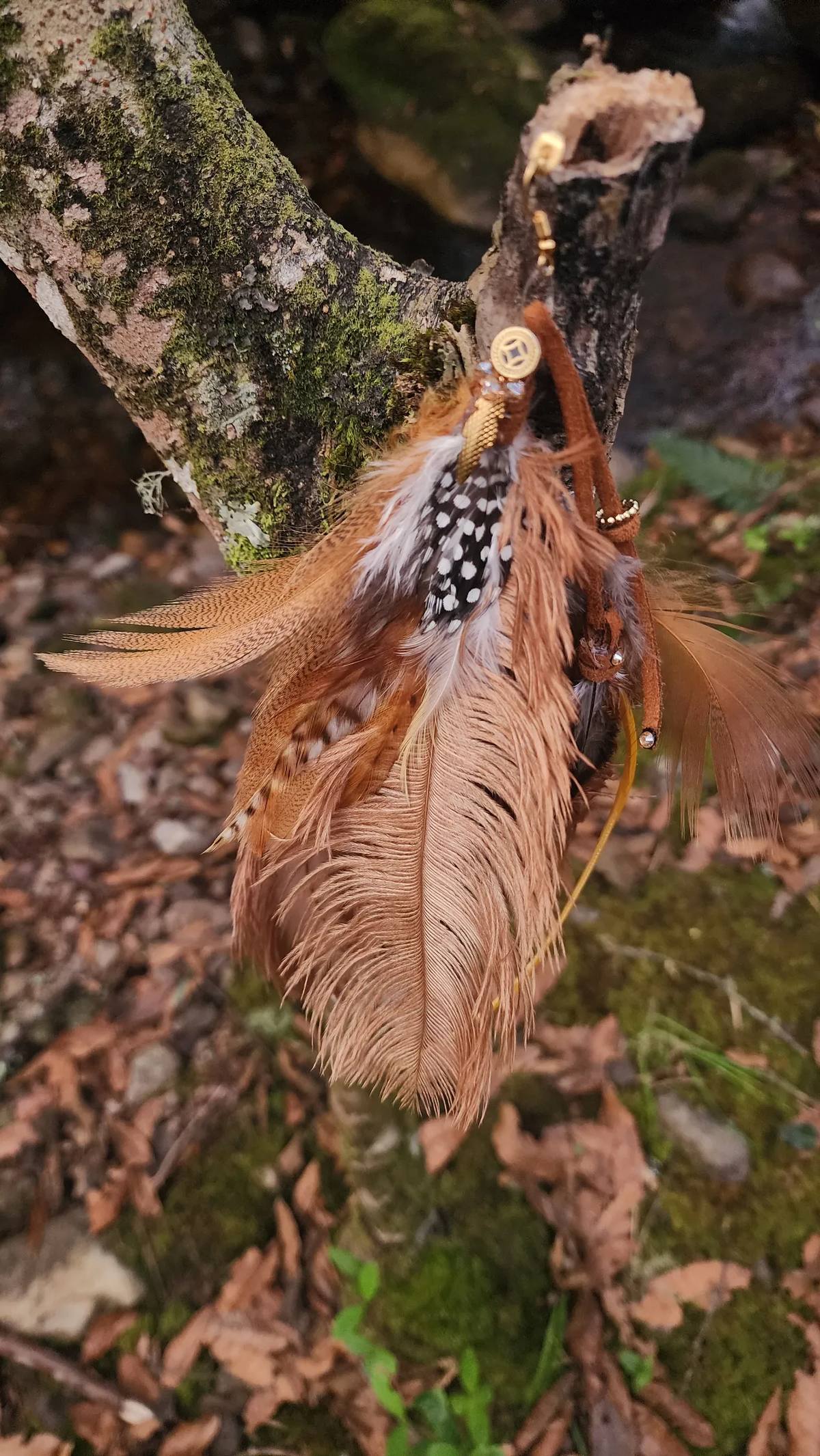 Feather hair piece on tree