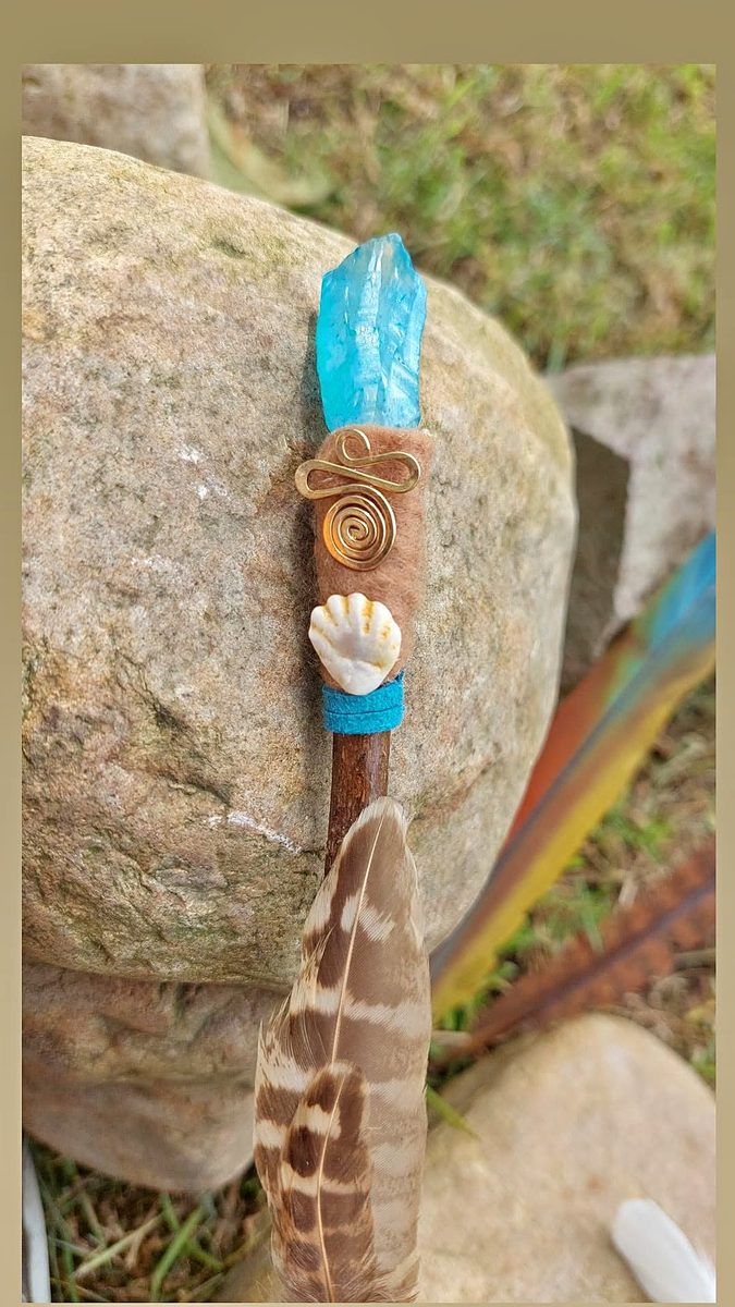 Blue aura quartz wand